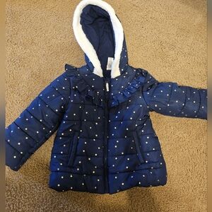 Little Me Navy Star Puffer Hooded Jacket for Kids